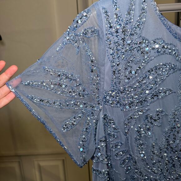 J Kara Women's Short Cap Sleeve Boat Neck Floral beaded Formal Dress Size 22 - Picture 4 of 7